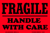Fragile Labels - Fragile Label 4" x 6" (fluorescent red) 500/roll