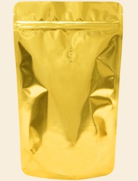 Foil Bags - Stand Up Foil Pouches Gold 8oz. + Zip, Valve, And Easy Tear Line